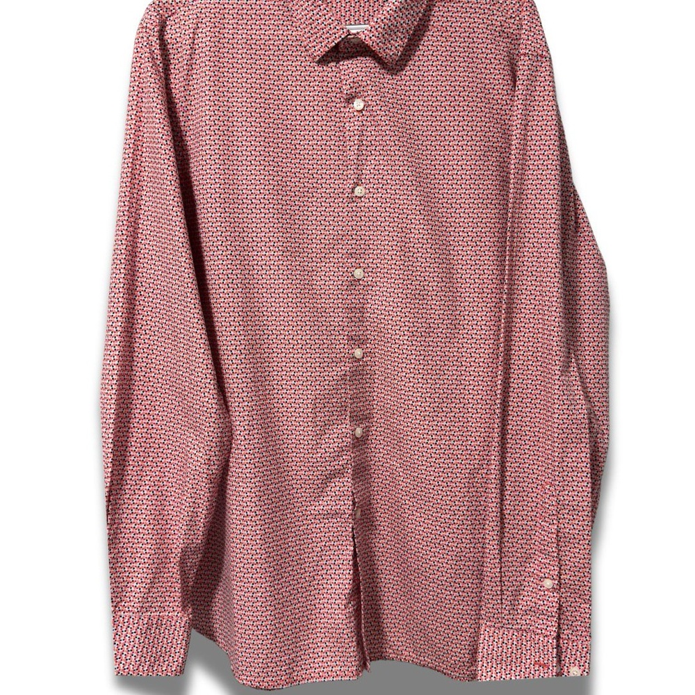 Perry Ellis Men’s Slim Fit Button-Up Shirt | Red Micro Print | Size XXL